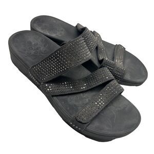Vionic Alexis Sandals Womens 11 Gray Rhinestone Slip on Comfort Adjustable Suede